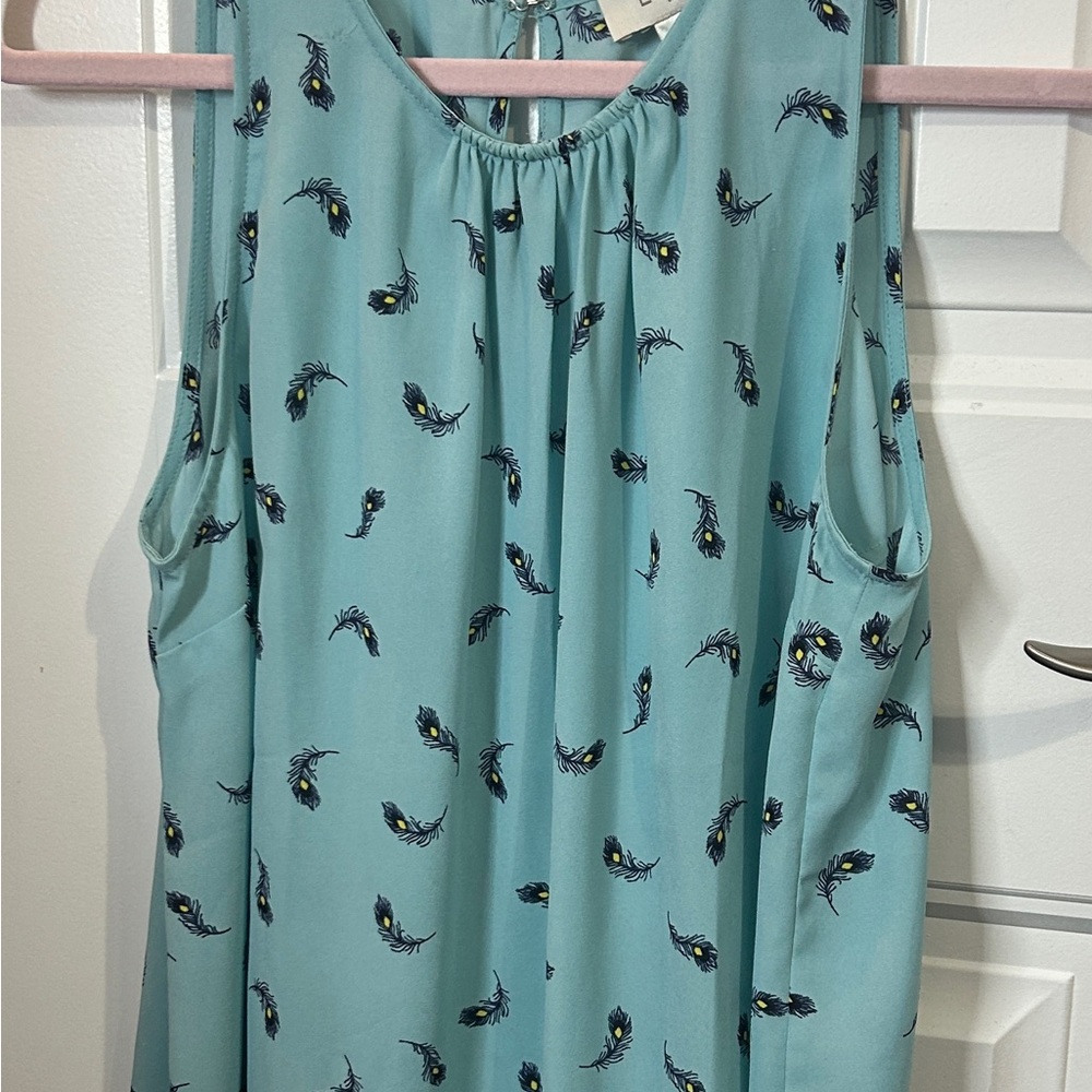 LOFT Sleeveless Top with Feather Print in Teal